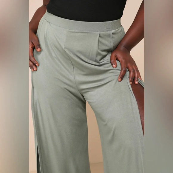 NWT Lulus Knockout Sage Green Wide-Leg Tulip-hem Pants Size XL - Picture 4 of 15